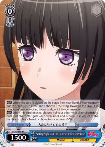 Setting Sights on the Contest, Rinko Shirokane (Parallel Foil) (BD/WE35-E37 U), Poppin’Party x Roselia — Weiß Schwarz card price