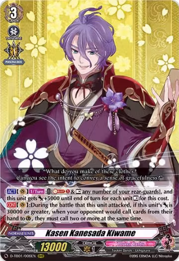 Kasen Kanesada Kiwame (D-TB01/006EN), D-TB01: Touken Ranbu -ONLINE- 2021 — Vanguard card price