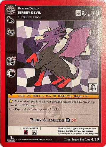 Jersey Devil (Pin Club Cryptid Nation Mystery Collection) (4/10), Miscellaneous Promos — MetaZoo card price