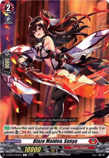 Blaze Maiden, Sonya (D-BT04/063EN), D-BT04: Awakening of Chakrabarthi — Vanguard card price