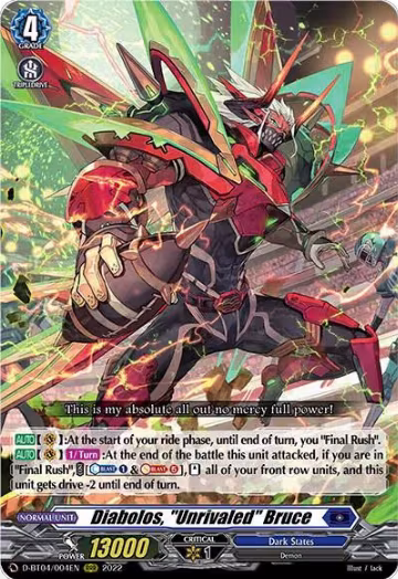 Diabolos, "Unrivaled" Bruce (D-BT04/004EN), D-BT04: Awakening of Chakrabarthi — Vanguard card price
