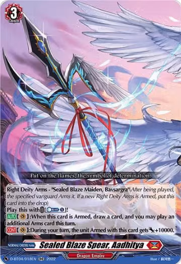 Sealed Blaze Spear, Aadhitya (D-BT04/018EN), D-BT04: Awakening of Chakrabarthi — Vanguard card price