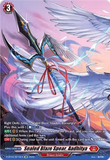 Sealed Blaze Spear, Aadhitya (SP) (D-BT04/SP18EN), D-BT04: Awakening of Chakrabarthi — Vanguard card price