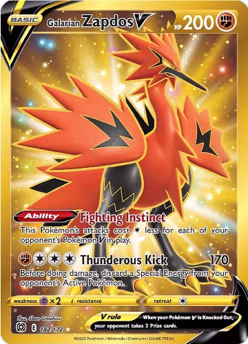 Galarian Zapdos V (Secret) (182/172), Brilliant Stars — Pokémon card price