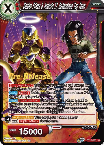 Golden Frieza & Android 17, Determined Tag Team (BT16-003), Realm of the Gods Pre-Release Cards — DB Super card price