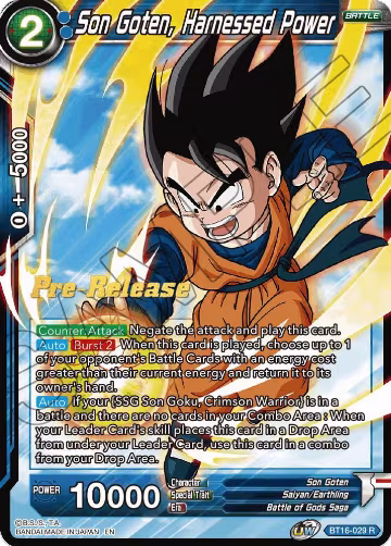 Son Goten, Harnessed Power (BT16-029), Realm of the Gods Pre-Release Cards — DB Super card price