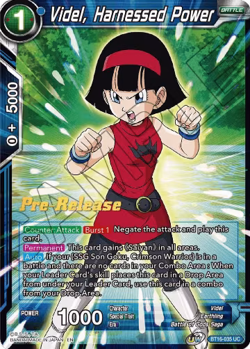 Videl, Harnessed Power (BT16-035), Realm of the Gods Pre-Release Cards — DB Super card price