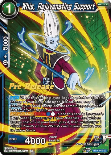 Whis, Rejuvenating Support (BT16-040), Realm of the Gods Pre-Release Cards — DB Super card price