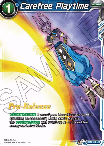 Carefree Playtime (BT16-043), Realm of the Gods Pre-Release Cards — DB Super card price