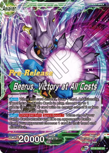 Beerus // Beerus, Victory at All Costs (BT16-046), Realm of the Gods Pre-Release Cards — DB Super card price