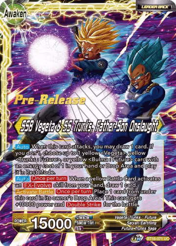 Trunks // SSB Vegeta & SS Trunks, Father-Son Onslaught (BT16-071), Realm of the Gods Pre-Release Cards — DB Super card price