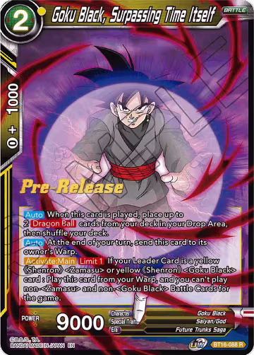 Goku Black, Surpassing Time itself (BT16-088), Realm of the Gods Pre-Release Cards — DB Super card price