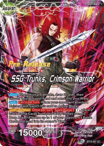 Trunks // SSG Trunks, Crimson Warrior (BT16-097), Realm of the Gods Pre-Release Cards — DB Super card price