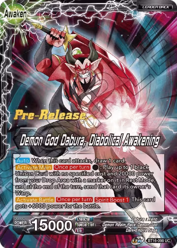 Dabura // Demon God Dabura, Diabolical Awakening (BT16-098), Realm of the Gods Pre-Release Cards — DB Super card price