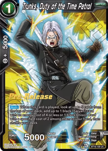 Trunks, Duty of the Time Patrol (BT16-109), Realm of the Gods Pre-Release Cards — DB Super card price