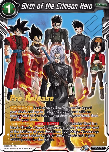 Birth of the Crimson Hero (BT16-122), Realm of the Gods Pre-Release Cards — DB Super card price
