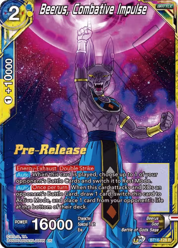 Beerus, Combative Impulse (BT16-128), Realm of the Gods Pre-Release Cards — DB Super card price