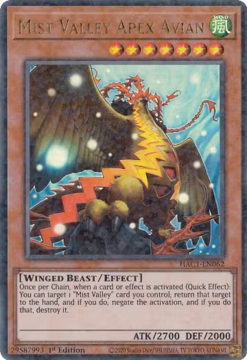 Mist Valley Apex Avian (Duel Terminal) (HAC1-EN062), Hidden Arsenal: Chapter 1 — Yu-Gi-Oh! card price
