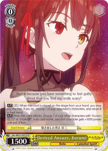 Derived Answer, Kurumi (Foil) (DAL/WE33-PE01S PR), Date A Bullet — Weiß Schwarz card price