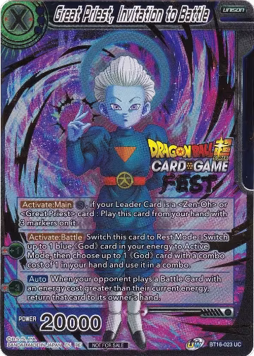 Great Priest, Invitation to Battle (Card Game Fest 2022) (BT16-023), Tournament Promotion Cards — DB Super card price