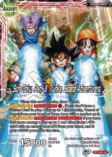 Son Goku // Son Goku, Pan, & Trunks, Space Adventurers (BT17-001), Ultimate Squad — DB Super card price