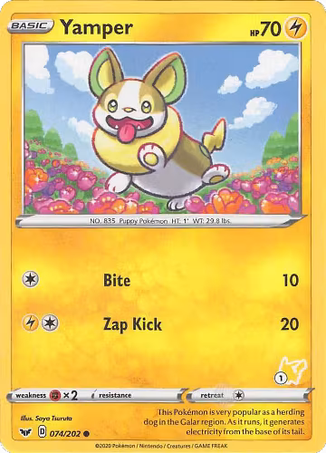 Yamper - 074/202 (#1 Pikachu Stamped) (074/202), Battle Academy 2022 — Pokémon card price