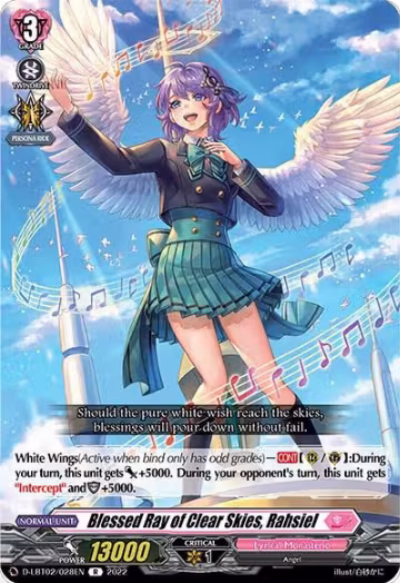 Blessed Ray of Clear Skies, Rahsiel (D-LBT02/028EN), D-LBT02: Lyrical Monasterio ~It's a New School Term!~ — Vanguard card price