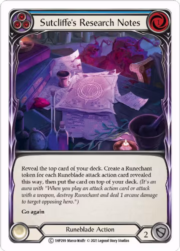 Sutcliffe's Research Notes (Blue) (1HP299), History Pack Vol.1 — Flesh & Blood card price
