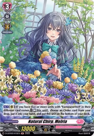 Natural Chirp, Melria (Holo) (D-LBT02/H10EN), D-LBT02: Lyrical Monasterio ~It's a New School Term!~ — Vanguard card price