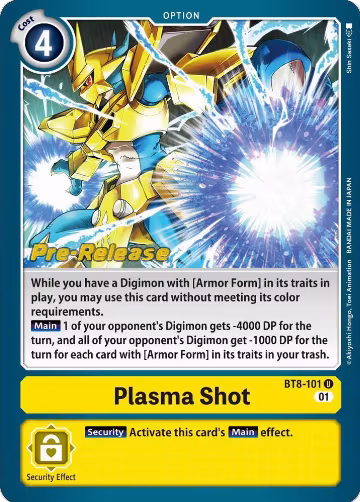 Plasma Shot (BT8-101 U), New Awakening Pre-Release Cards — Digimon card price