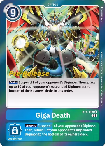 Giga Death (BT8-099 R), New Awakening Pre-Release Cards — Digimon card price