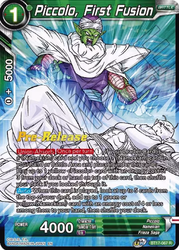 Piccolo, First Fusion (BT17-067), Ultimate Squad Pre-Release Cards — DB Super card price