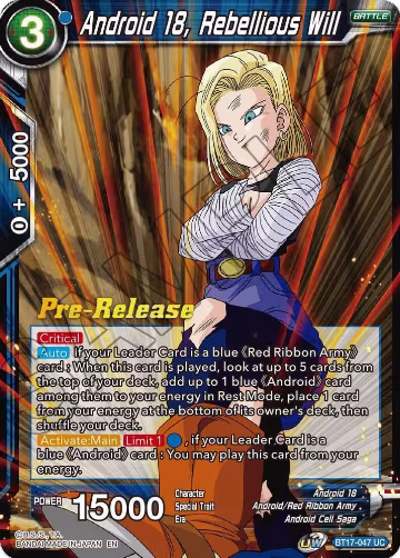 Android 18, Rebellious Will (BT17-047), Ultimate Squad Pre-Release Cards — DB Super card price