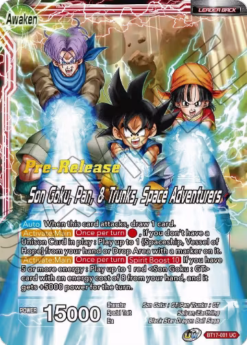Son Goku // Son Goku, Pan, & Trunks, Space Adventurers (BT17-001), Ultimate Squad Pre-Release Cards — DB Super card price