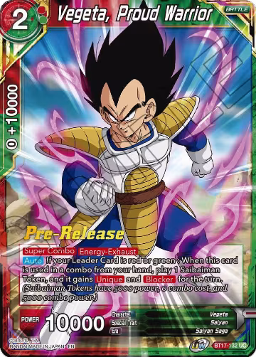 Vegeta, Proud Warrior (BT17-132), Ultimate Squad Pre-Release Cards — DB Super card price