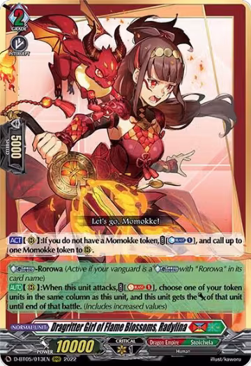 Dragritter Girl of Flame Blossoms, Radylina (D-BT05/013EN), D-BT05: Triumphant Return of the Brave Heroes — Vanguard card price