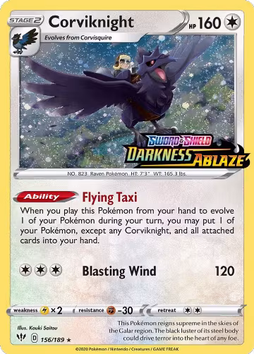 Corviknight - 156/189 (Darkness Ablaze Stamped) (156/189), Miscellaneous Cards & Products — Pokémon card price