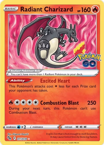 Radiant Charizard (011/078), Pokemon GO — Pokémon card price