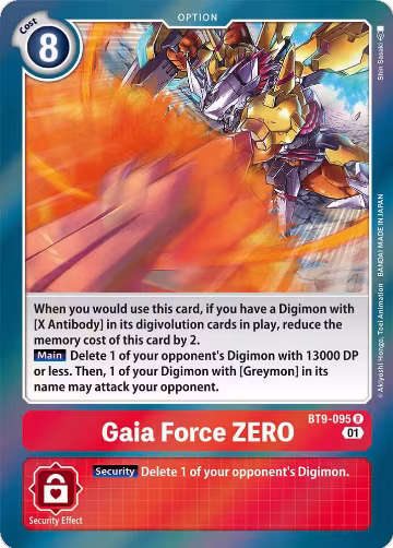 Gaia Force ZERO (BT9-095 R), X Record — Digimon card price