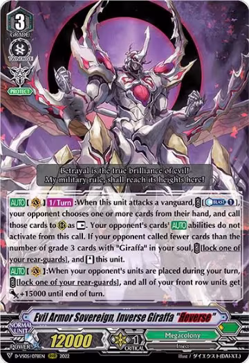 Evil Armor Sovereign, Inverse Giraffa "Reverse" (D-VS05/078EN), D-VS05: V Clan Collection Vol.5 — Vanguard card price
