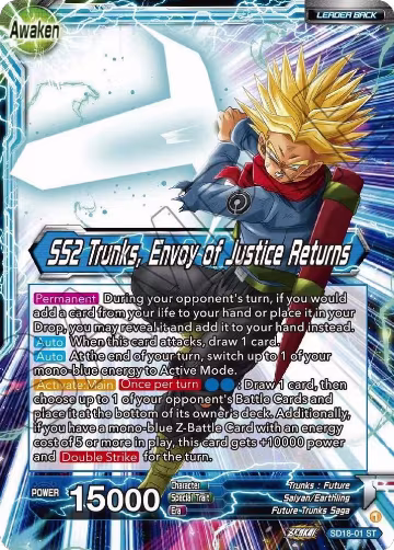 Trunks // SS2 Trunks, Envoy of Justice Returns (Silver Foil) (SD18-01), Dawn of the Z-Legends — DB Super card price