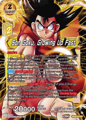 Son Goku, Growing Up Fast (Silver Foil) (SD20-02), Dawn of the Z-Legends — DB Super card price