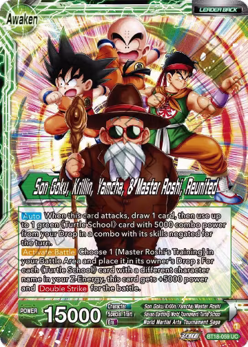 Master Roshi // Son Goku, Krillin, Yamcha, & Master Roshi, Reunited (BT18-059), Dawn of the Z-Legends — DB Super card price