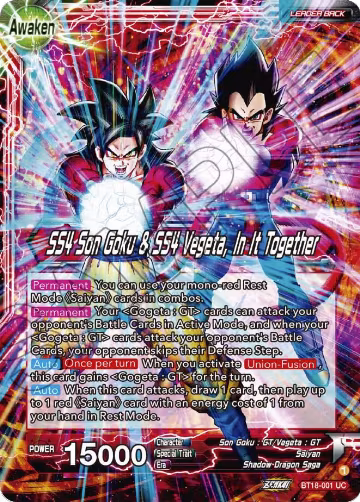 Son Goku & Vegeta // SS4 Son Goku & SS4 Vegeta, In It Together (BT18-001), Dawn of the Z-Legends — DB Super card price