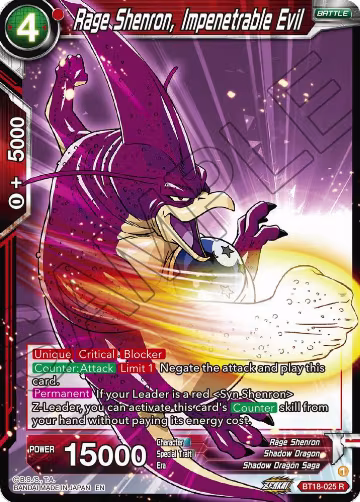 Rage Shenron, Impenetrable Evil (BT18-025), Dawn of the Z-Legends — DB Super card price
