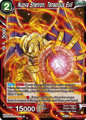 Nuova Shenron, Tenacious Evil (BT18-024), Dawn of the Z-Legends — DB Super card price