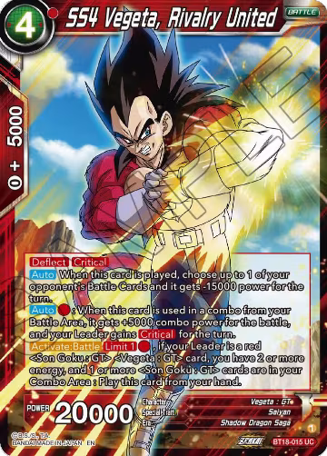 SS4 Vegeta, Rivalry United (BT18-015), Dawn of the Z-Legends — DB Super card price
