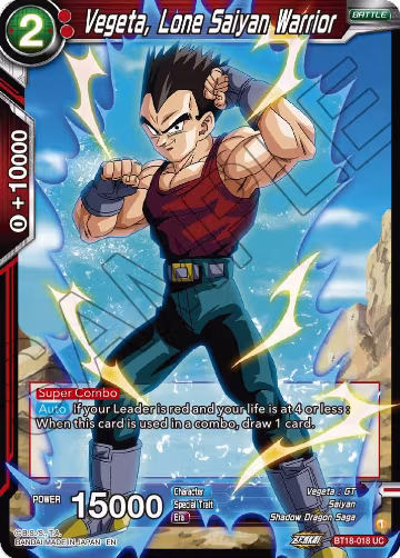 Vegeta, Lone Saiyan Warrior (BT18-018), Dawn of the Z-Legends — DB Super card price