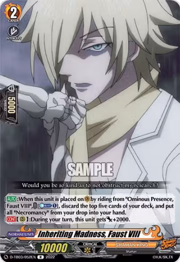 Inheriting Madness, Faust VIII (D-TB03/052EN), D-TB03: Shaman King — Vanguard card price