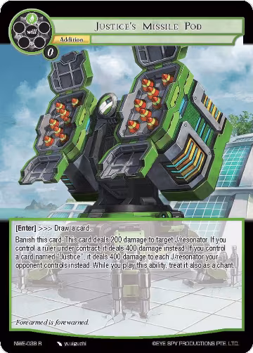 Justice's Missile Pod (NWE-038 R), A New World Emerges — Force of Will card price